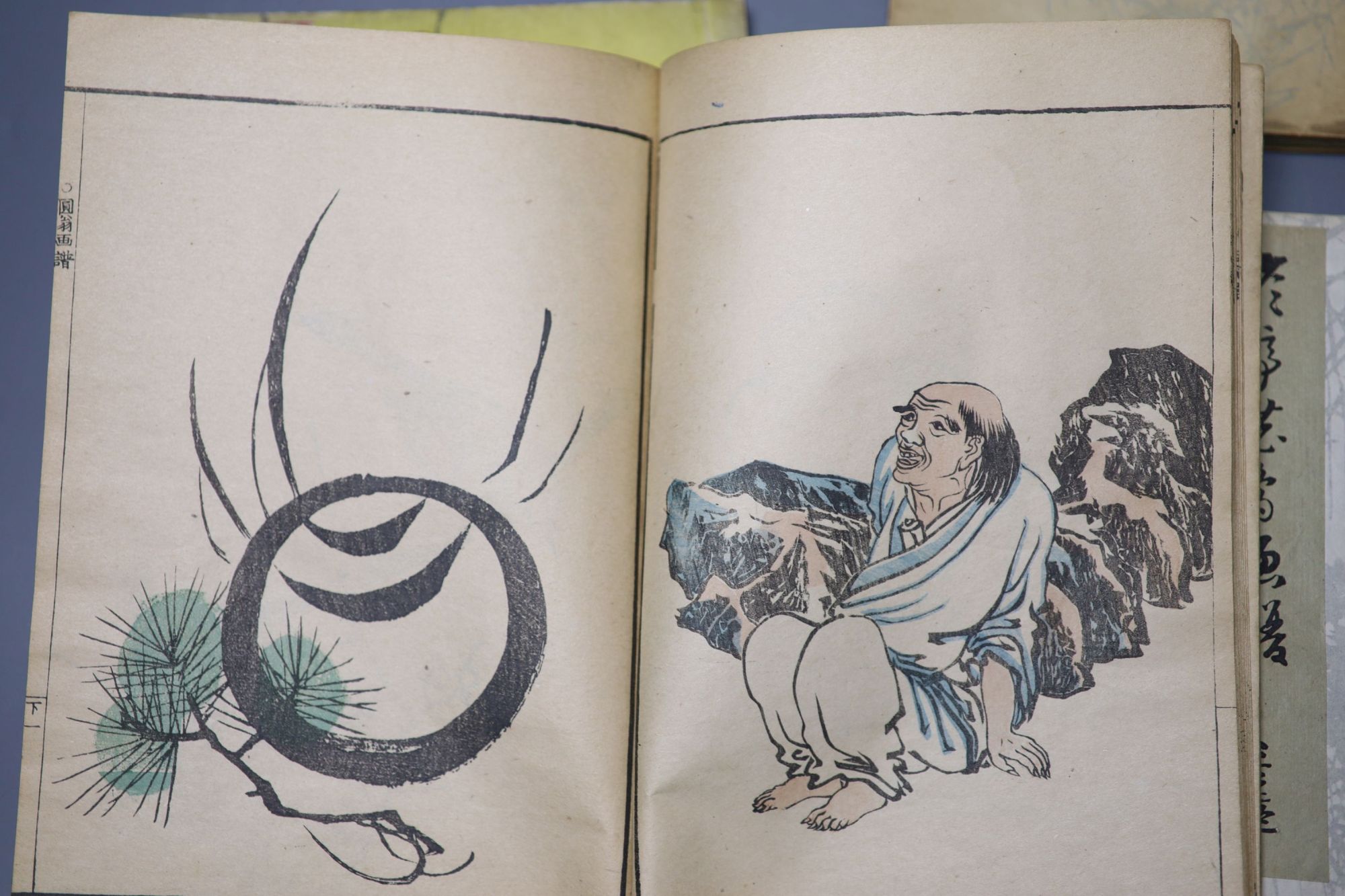 Seven Japanese colour woodblock illustrated books, 19/20th century, including after Hokusai